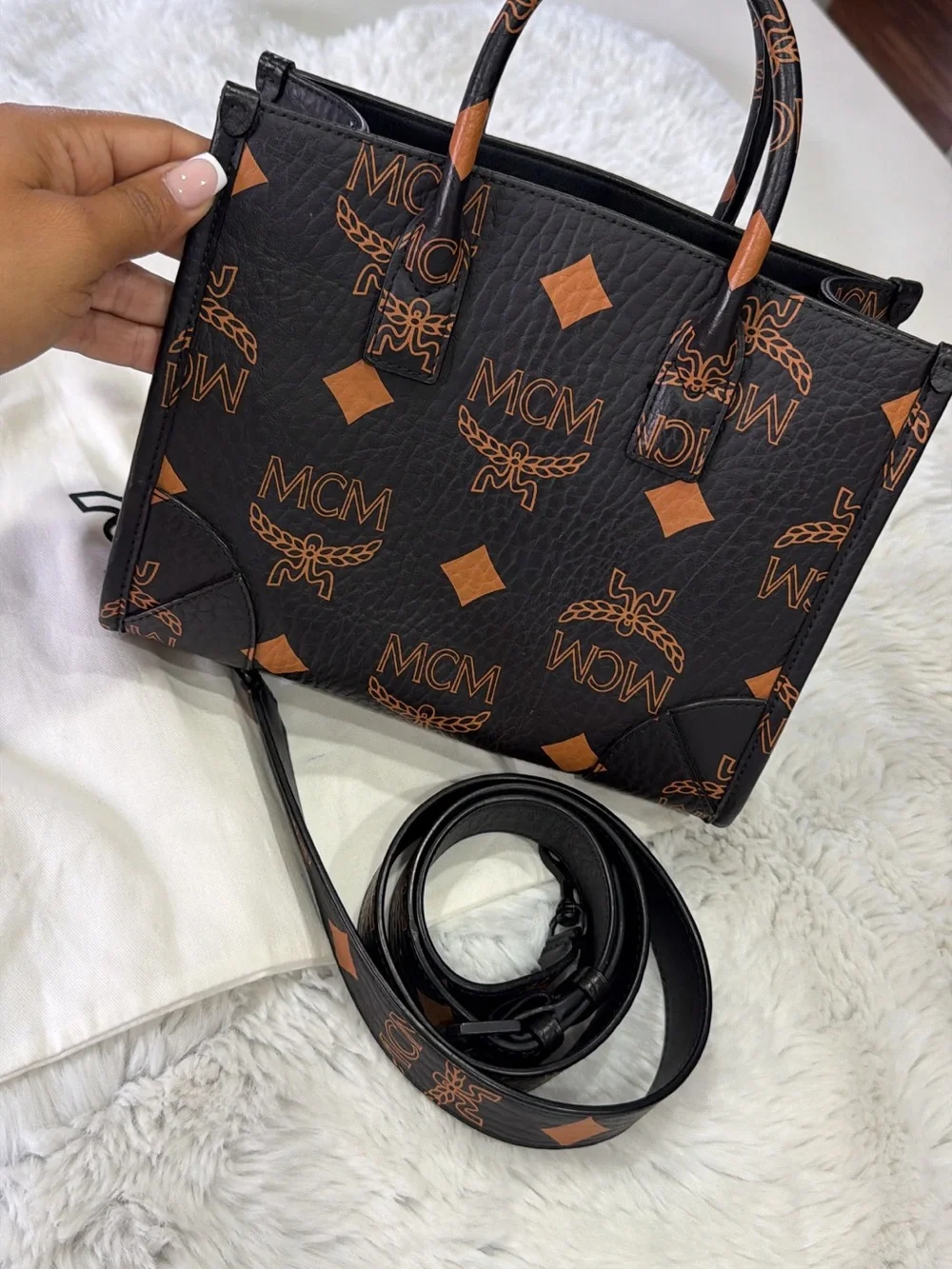 MCM Tote Bag Maxi Visetos Small Leather Shoulder Black